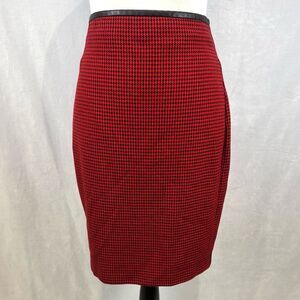 Express red and black houndstooth leather trimmed pencil skirt size 2